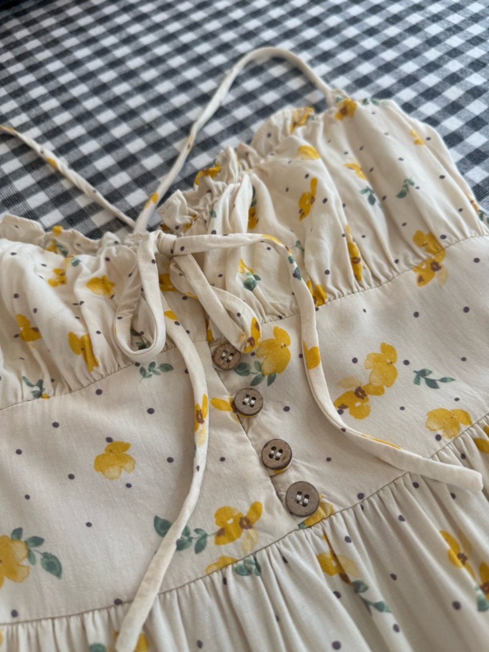 Dress Forum Yellow Floral Tiered Midi Dress Milkmaid Cottagecore Size M